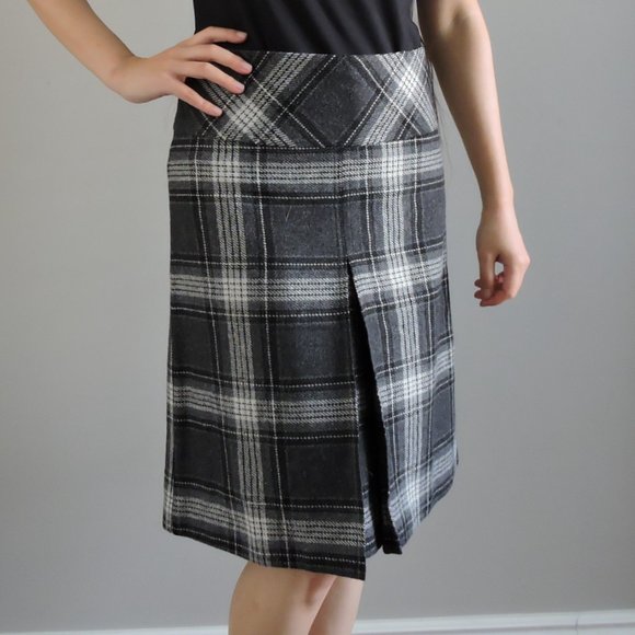 Jacob Gray Wool Plaid A-Line Skirt - Picture 3 of 10